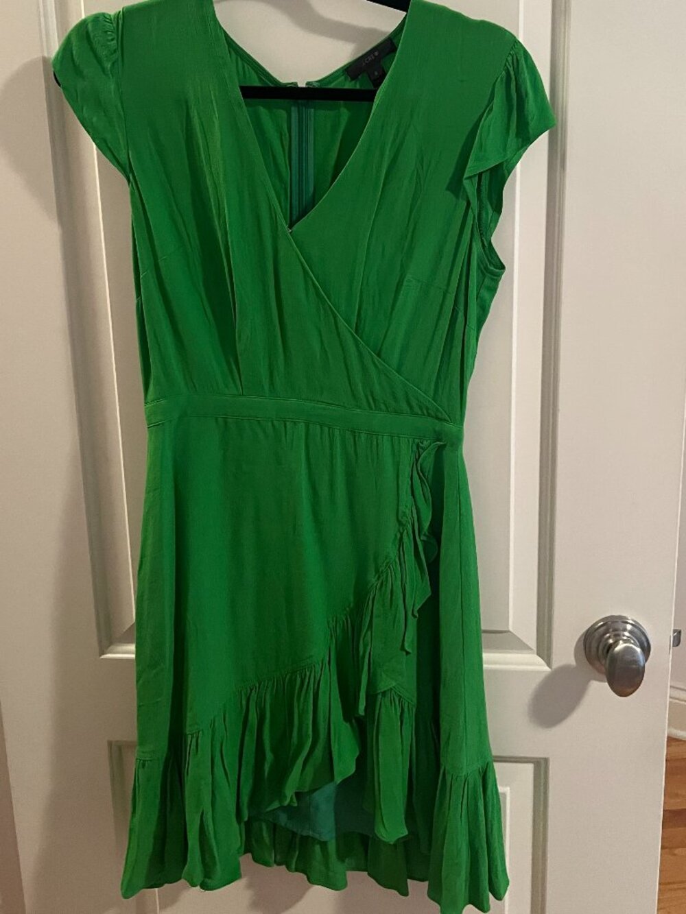 J.Crew Kelly Green Wrap Ruffle Mini Dress Size 0 Summer